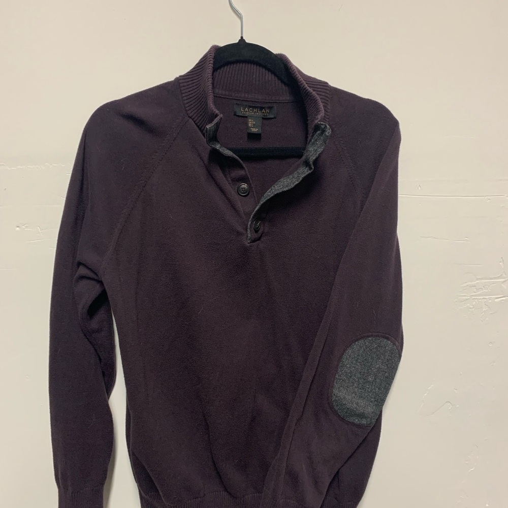 Lachlan British Men's Plum Button Sweater elbow patches